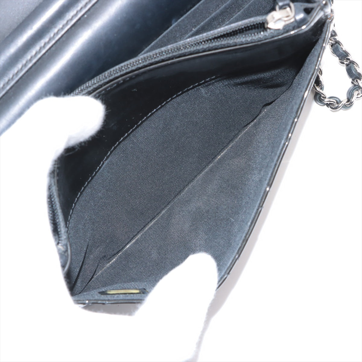 Quality Chanel CC Logo Matelasse Patent Leather Chain Wallet Black